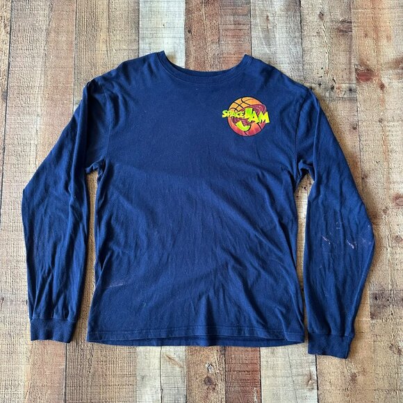 Space Jam Vintage Promo Looney Tunes Long Sleeve Crew Neck Graphic Shirt in Blue - Picture 1 of 9